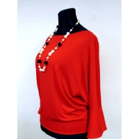 Bluzeczka dzianinowa z długim rękawem z falbanką - czerwona