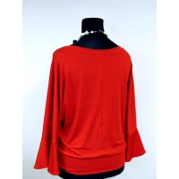 Bluzeczka dzianinowa z długim rękawem z falbanką - czerwona