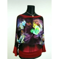 Bluzeczka bordowa z kremowymi różami - rękaw dzwonek