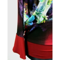 Bluzeczka bordowa z kremowymi różami - rękaw dzwonek