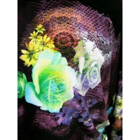 Bluzeczka bordowa z kremowymi różami - rękaw dzwonek