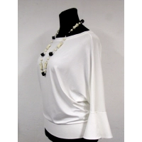 Bluzka kimono z długim rękawem z modną falbanką - ecru