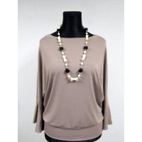 Bluzeczka dzianinowa z długim rękawem z falbanką - beige