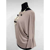 Bluzeczka dzianinowa z długim rękawem z falbanką - beige