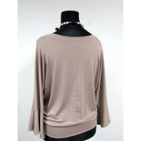 Bluzeczka dzianinowa z długim rękawem z falbanką - beige