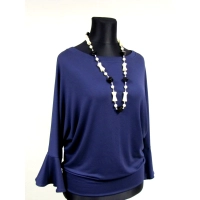 Bluzka z długim rękawem z modną falbanką - granatowa