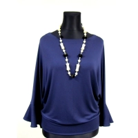 Bluzka z długim rękawem z modną falbanką - granatowa