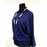 Bluzka z długim rękawem z modną falbanką - granatowa