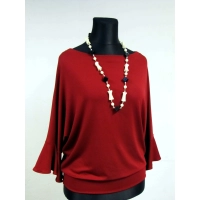 Bluzeczka dzianinowa z długim rękawem z falbanką - bordowa