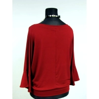 Bluzeczka dzianinowa z długim rękawem z falbanką - bordowa