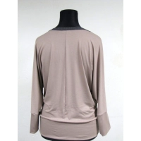 Bluzka Agnes beżowa - nietoperz z błyszczącymi lamówkamiami