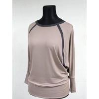 Bluzka Agnes beżowa - nietoperz z błyszczącymi lamówkamiami