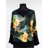 Bluzeczka czarna z żółtymi różami - rękaw dzwonek