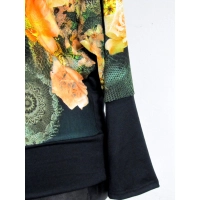 Bluzeczka czarna z żółtymi różami - rękaw dzwonek