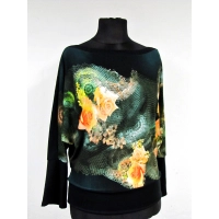 Bluzeczka czarna z żółtymi różami - rękaw dzwonek