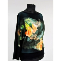 Bluzeczka czarna z żółtymi różami - rękaw dzwonek