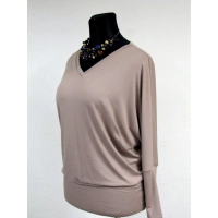 Adelle - luźna bluzka kimono z dekoltem i ściągaczami - cappucino