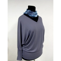 Bluzeczka kimono z dekoltem i ściągaczami - szara