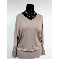 Adelle - luźna bluzka kimono z dekoltem i ściągaczami - cappucino