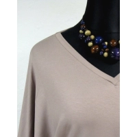 Adelle - luźna bluzka kimono z dekoltem i ściągaczami - cappucino