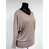 Adelle - luźna bluzka kimono z dekoltem i ściągaczami - cappucino