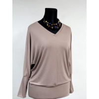 Adelle - luźna bluzka kimono z dekoltem i ściągaczami - cappucino