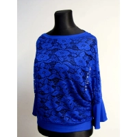 Koronkowa bluzka XXL kimono z falbanką - chabrowa