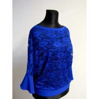 Koronkowa bluzka XXL kimono z falbanką - chabrowa