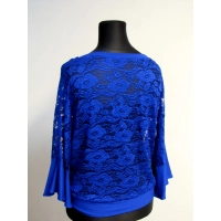 Koronkowa bluzka XXL kimono z falbanką - chabrowa