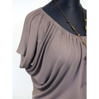 Bluzeczka nietoperz z mocno marszczonym dekoltem - beige