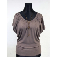 Bluzeczka nietoperz z mocno marszczonym dekoltem - beige