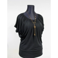 Bluzeczka nietoperz z mocno marszczonym dekoltem - czarna