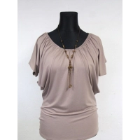 Bluzeczka nietoperz z mocno marszczonym dekoltem - capucino