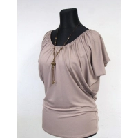 Bluzeczka nietoperz z mocno marszczonym dekoltem - capucino