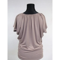 Bluzeczka nietoperz z mocno marszczonym dekoltem - capucino