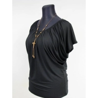 Bluzeczka nietoperz z mocno marszczonym dekoltem - czarna