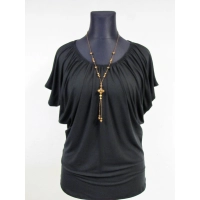 Bluzeczka nietoperz z mocno marszczonym dekoltem - czarna