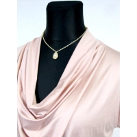 Bluzka krótki rękaw z lejącym dekoltem typu woda - pudrowa