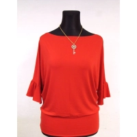 Bluzeczka kimono z marszczonym rękawem 3/4 - czerwona