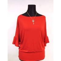 Bluzeczka kimono z marszczonym rękawem 3/4 - czerwona