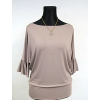 Bluzeczka kimono z marszczonym rękawem 3/4 - beżowa