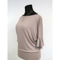 Bluzeczka kimono z marszczonym rękawem 3/4 - beżowa