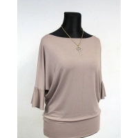 Bluzeczka kimono z marszczonym rękawem 3/4 - beżowa