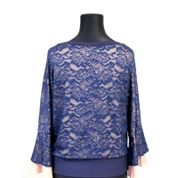 Bluzka koronkowa z falbaniastym rękawem - dekolt łódka