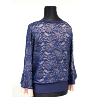 Bluzka koronkowa z falbaniastym rękawem - dekolt łódka