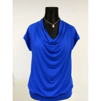 Bluzka KIMONO z ozdobnym dekoltem typu woda - chabrowa