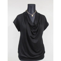 Bluzka krótki rękaw z lejącym dekoltem typu woda - czarna