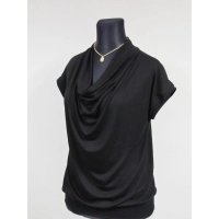 Bluzka krótki rękaw z lejącym dekoltem typu woda - czarna