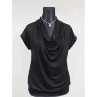 Bluzka krótki rękaw z lejącym dekoltem typu woda - czarna
