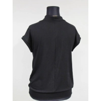 Bluzka krótki rękaw z lejącym dekoltem typu woda - czarna